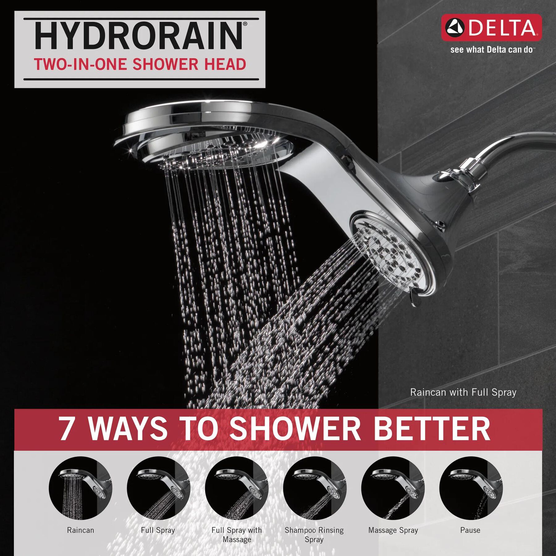 HydroRain&reg; 5-Setting Two-in-One Shower Head