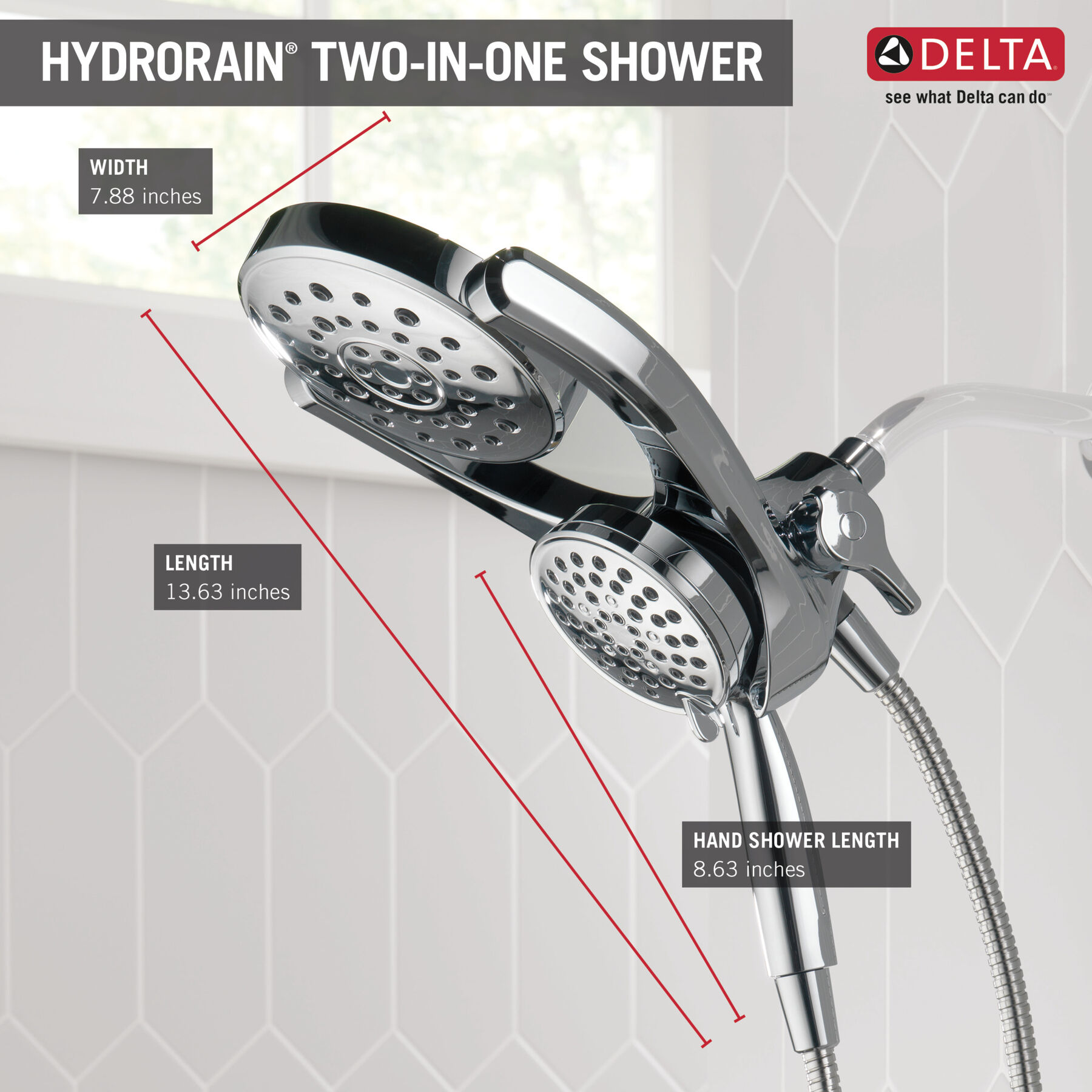 HydroRain&reg; 4-Setting Two-in-One Shower Head (Recertified)