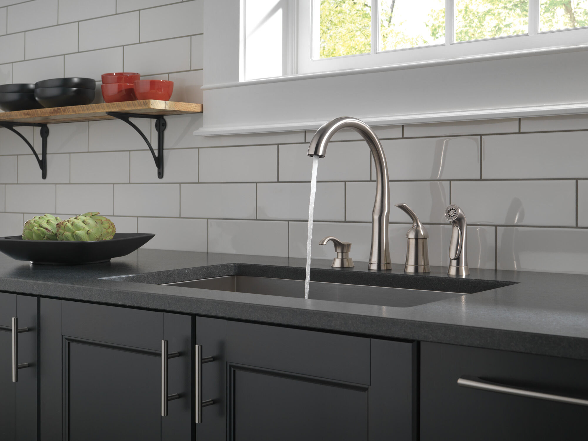 Single Handle Kitchen Faucet with Spray & Soap Dispenser in