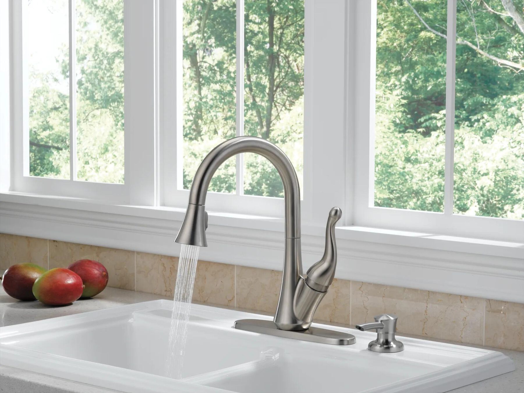 Single Handle Pull-Down Kitchen Faucet with Soap Dispenser
