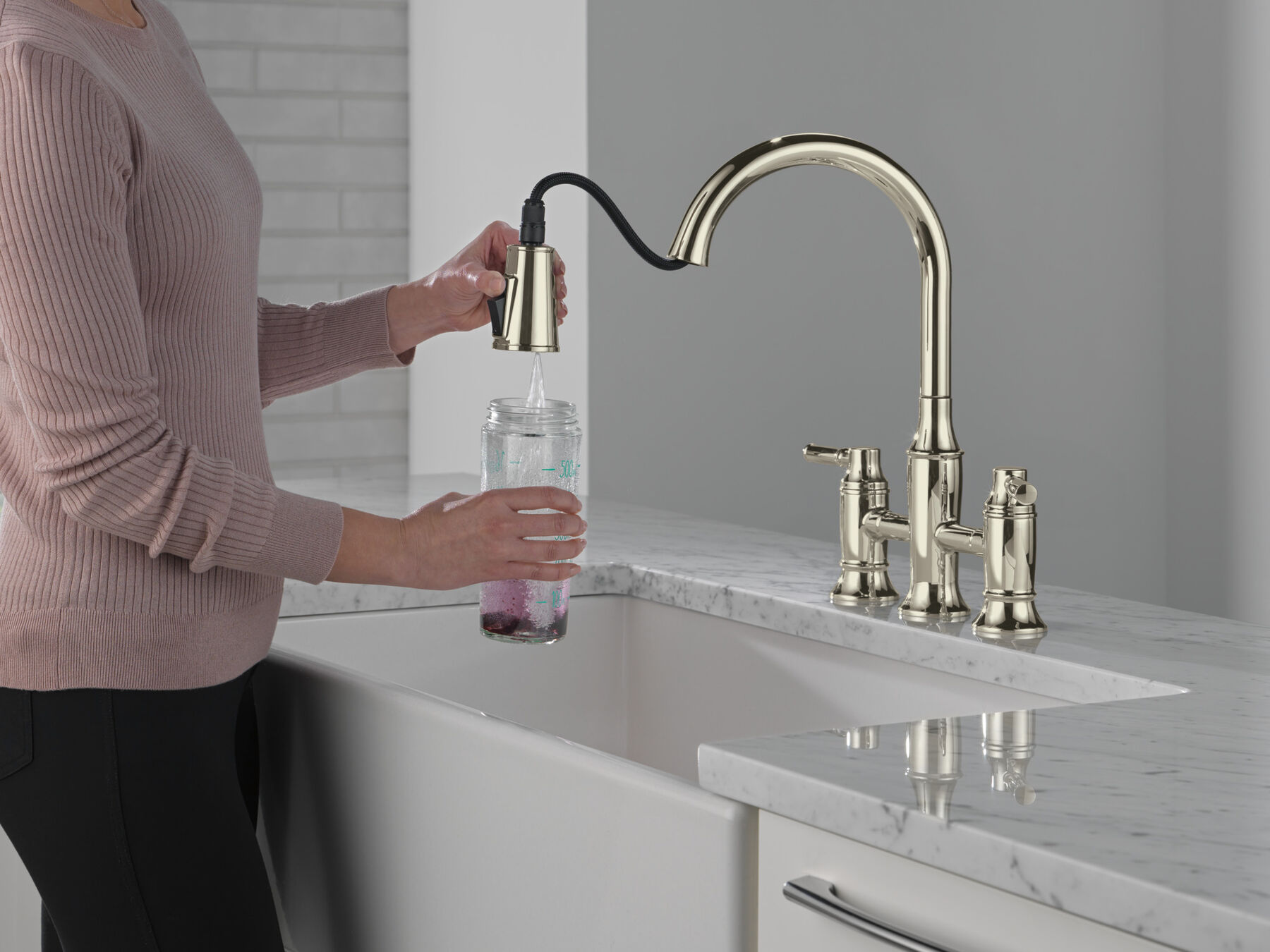 Two Handle Pull-Down Bridge Kitchen Faucet