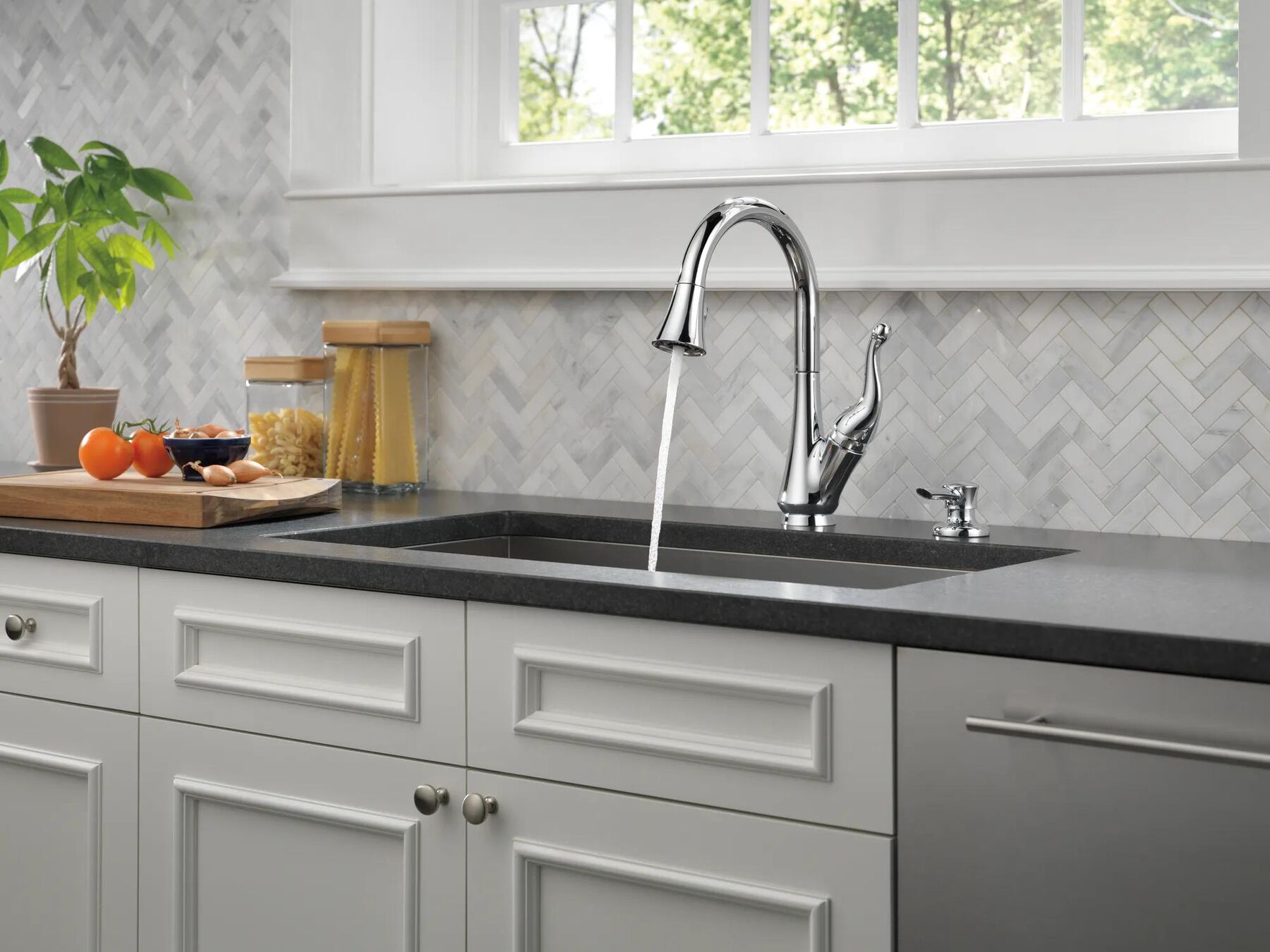 Single Handle Pull-Down Kitchen Faucet with Soap Dispenser