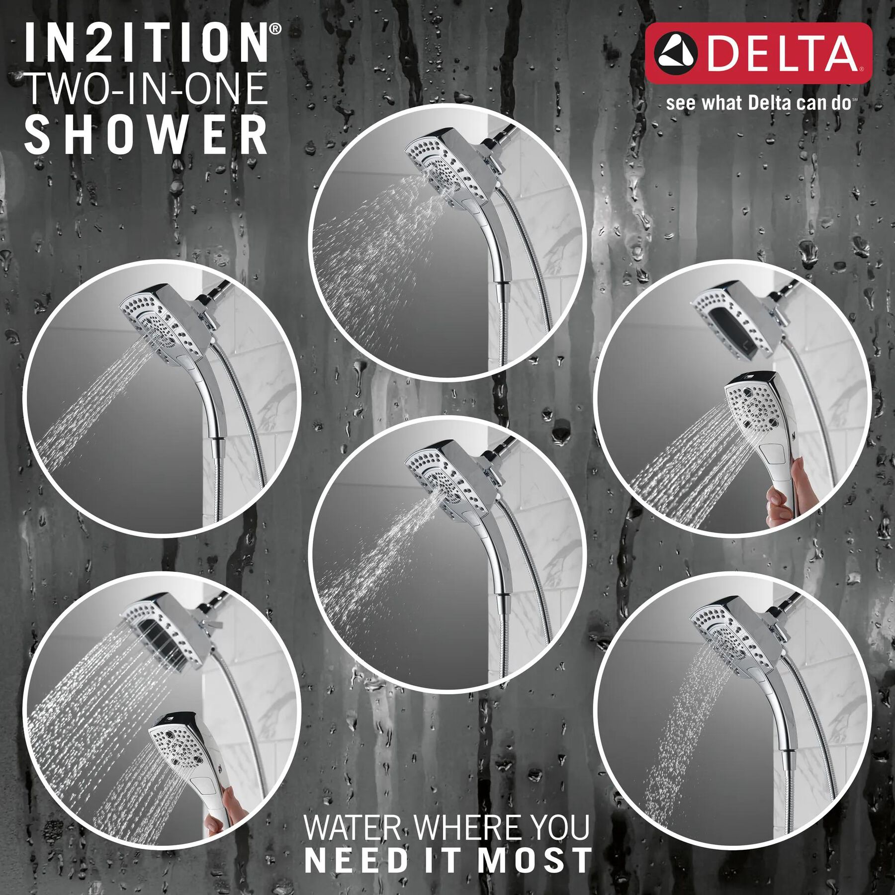 H<sub>2</sub>Okinetic&reg; In2ition&reg; 5-Setting Two-in-One Shower