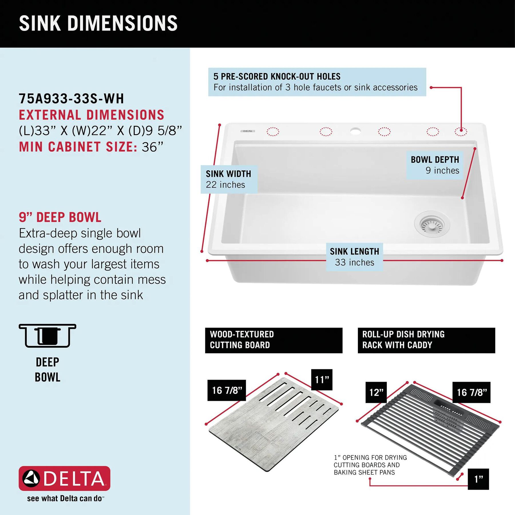 33&rdquo;&nbsp;Granite Composite&nbsp;Workstation Kitchen Sink&nbsp;Drop-In&nbsp;Top Mount Single Bowl with&nbsp;WorkFlow&trade; Ledge and Accessories