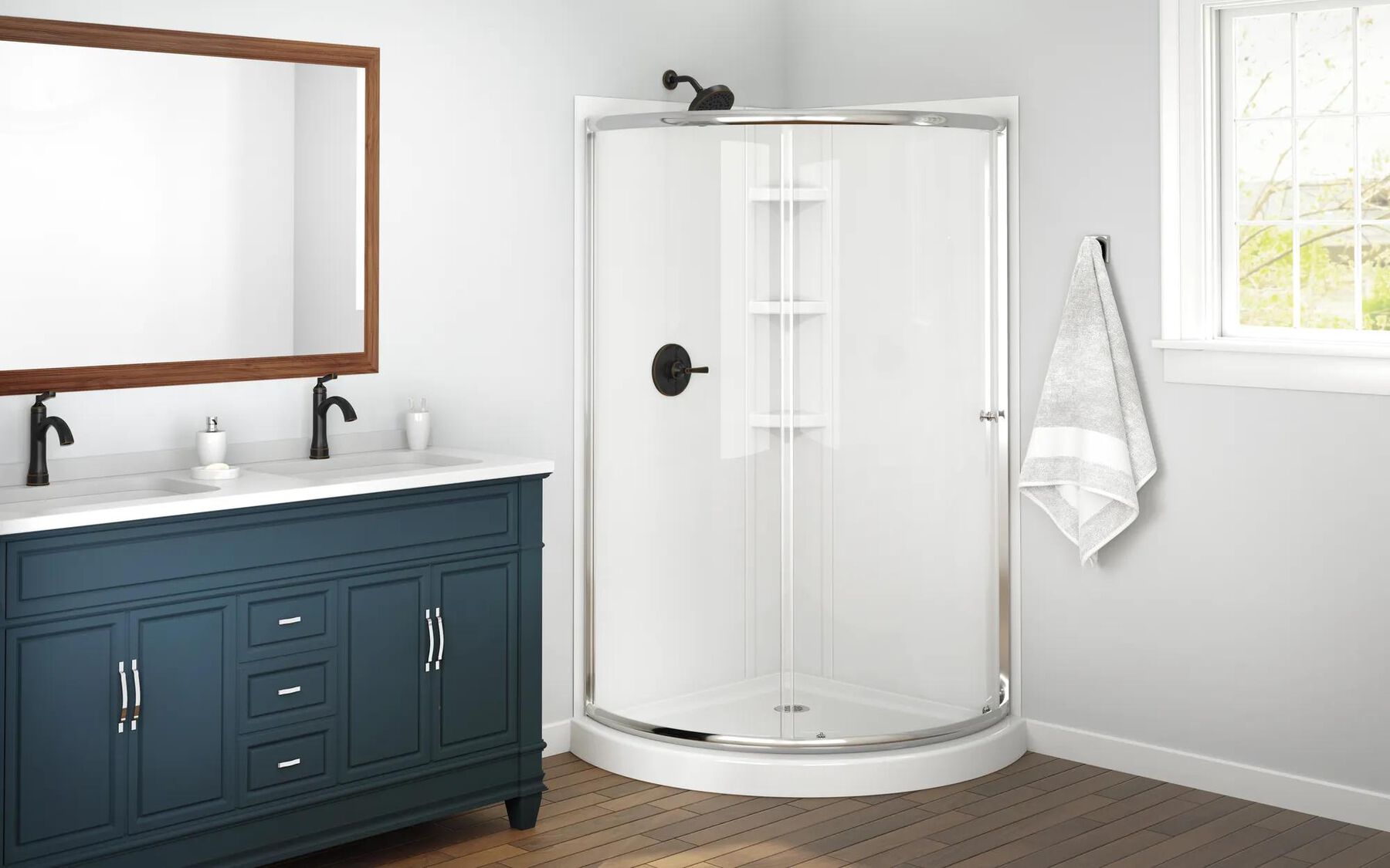 38x38 Corner Shower Bundle - Framed Round