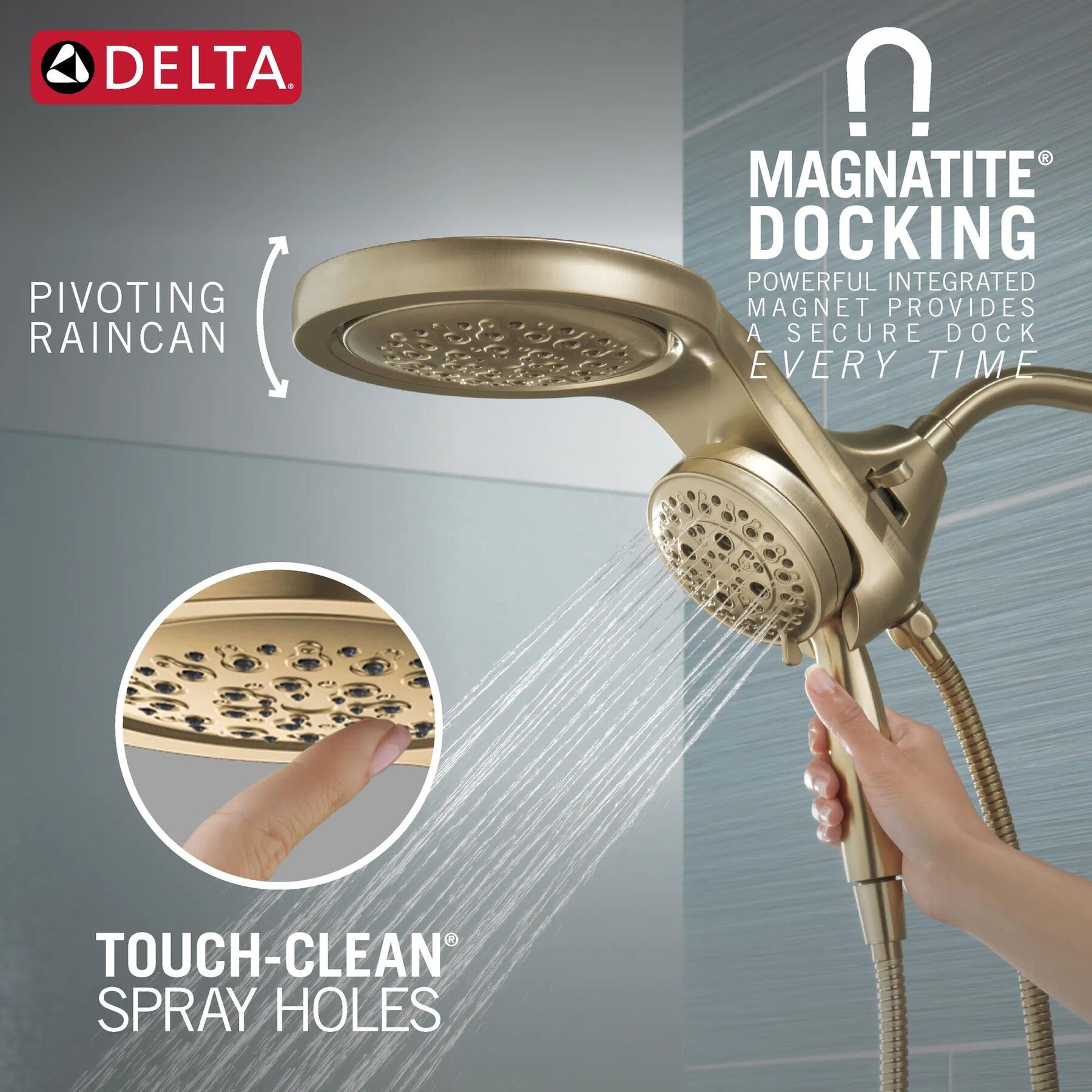 HydroRain&reg; H2Okinetic&reg; 5-Setting Two-in-One Shower Head (Recertified)
