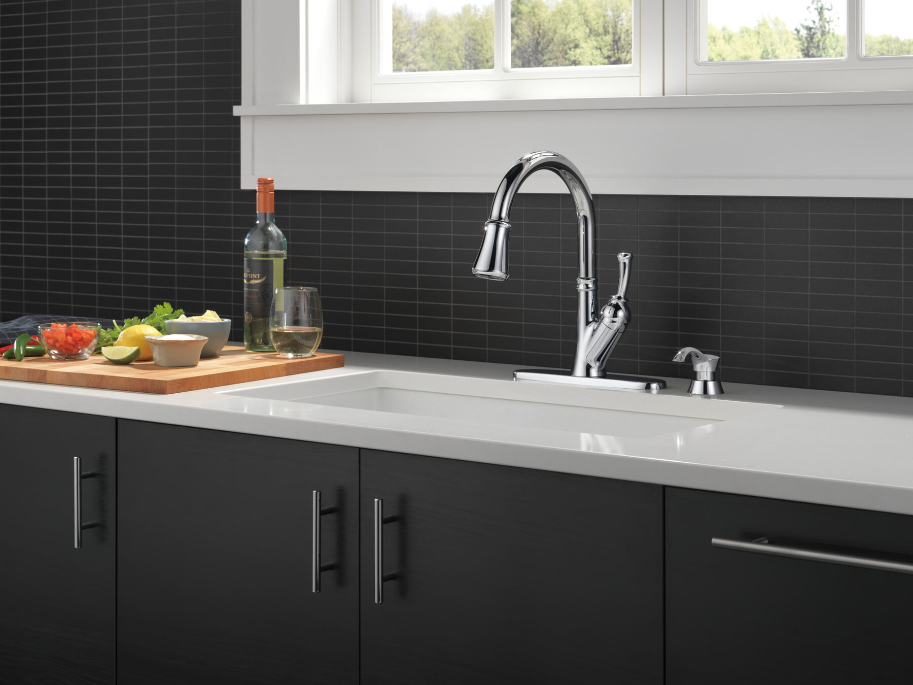 Single Handle Pull-Down Kitchen Faucet with Soap Dispenser and ShieldSpray&reg; Technology