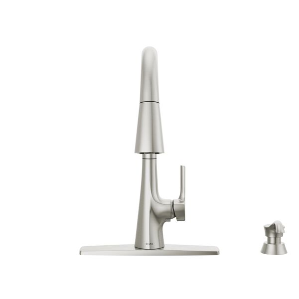 Single Handle Pull-Down Kitchen Faucet with Soap Dispenser and ShieldSpray Technology