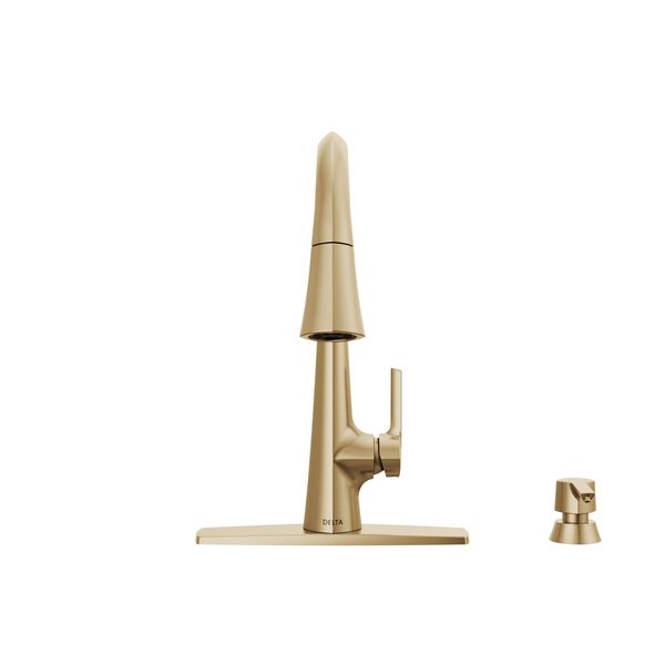 Single Handle Pull-Down Kitchen Faucet with Soap Dispenser and ShieldSpray&reg; Technology