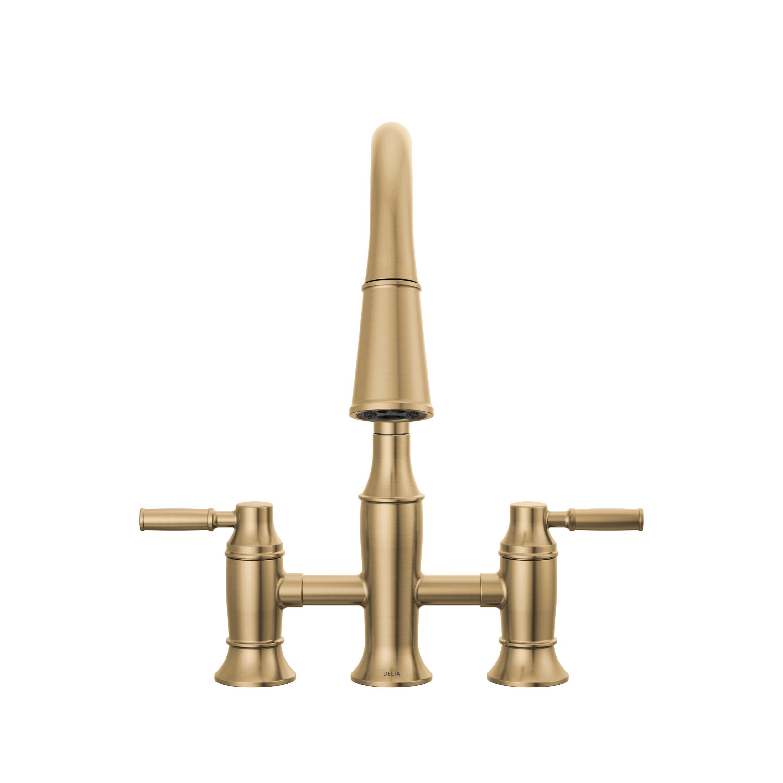 Two Handle Pull-Down Bridge Kitchen Faucet in Lumicoat® Champagne