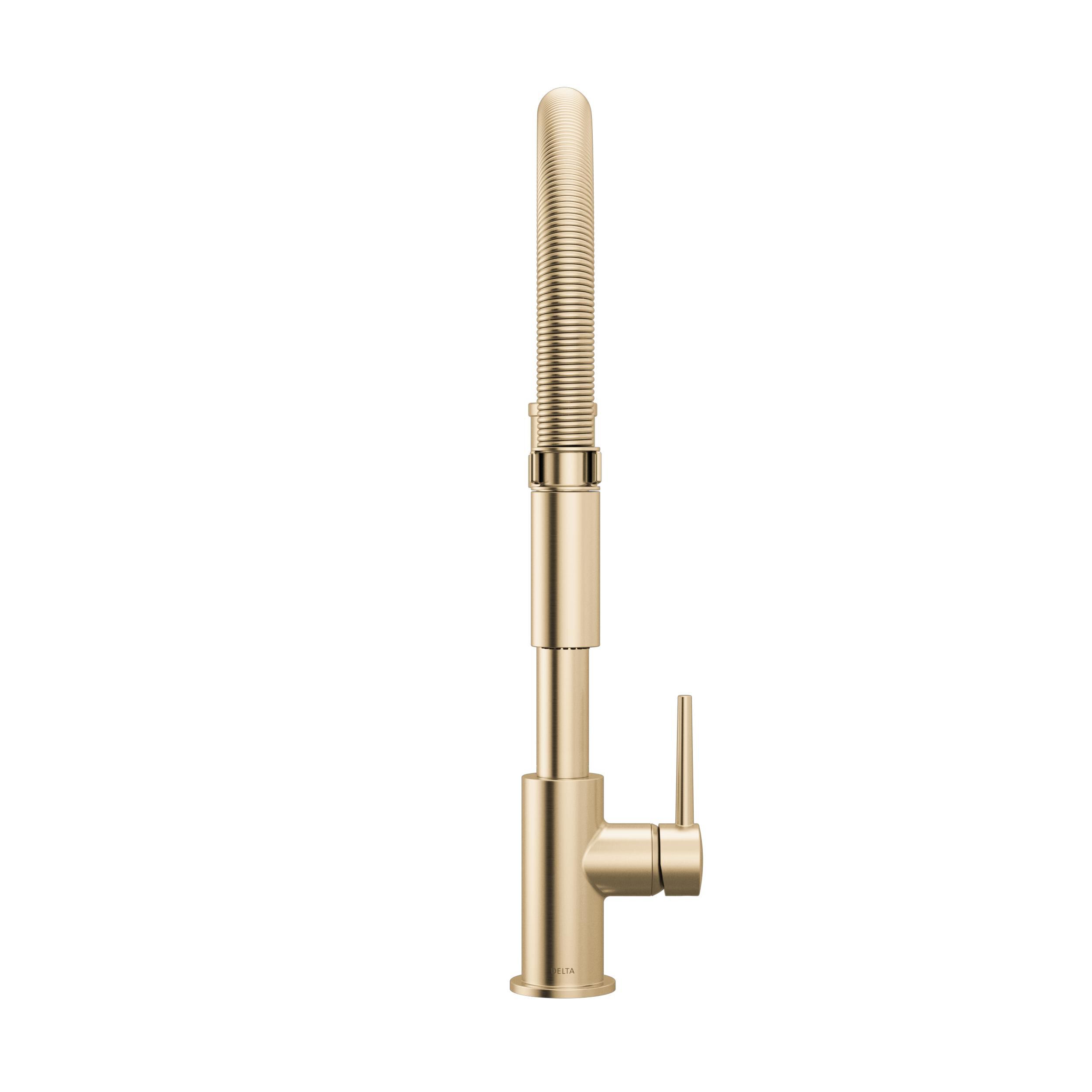 Single-Handle Pull-Down Spring Kitchen Faucet in Champagne Bronze