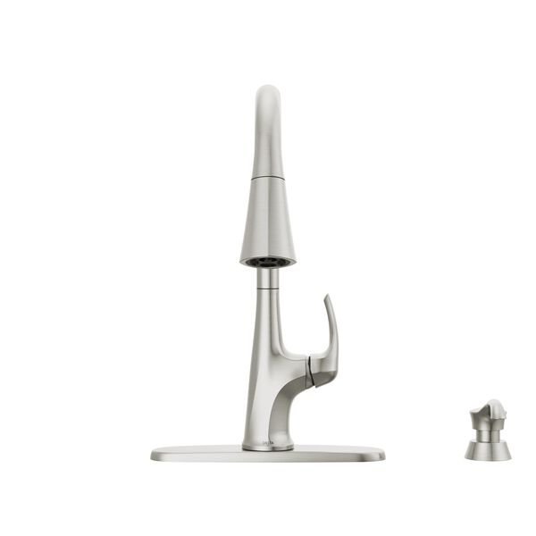 Single Handle Pull-Down Kitchen Faucet with Soap Dispenser and ShieldSpray Technology