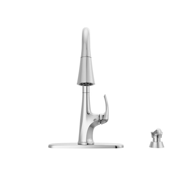 Single Handle Pull-Down Kitchen Faucet with Soap Dispenser and ShieldSpray Technology