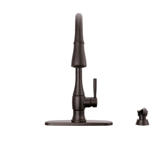 Single Handle Pull-Down Kitchen Faucet with Soap Dispenser and ShieldSpray Technology