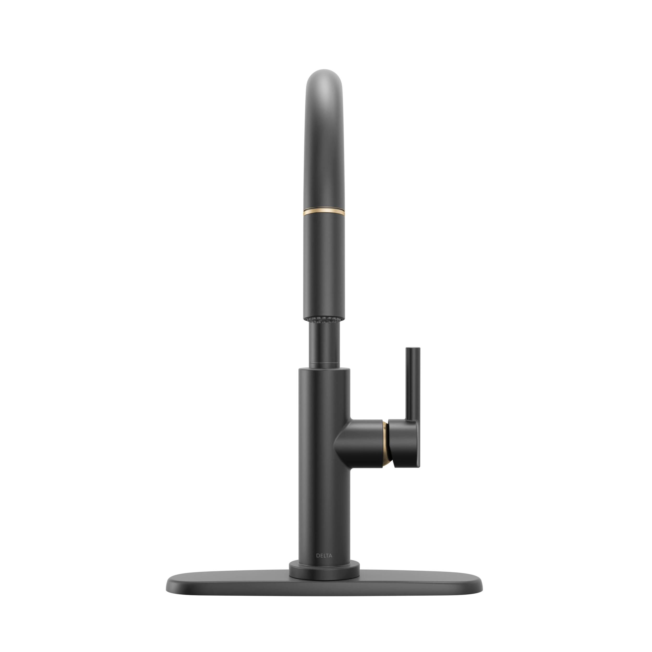 Single Handle Pull-Down Kitchen Faucet in Matte Black / Champagne