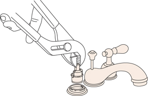 What do I do if my two-handle faucet leaks under the handle?