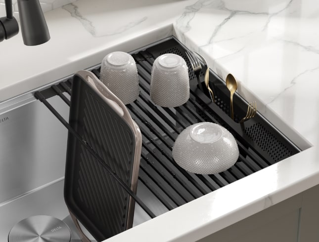 delta sink rivet collection dish drying rack