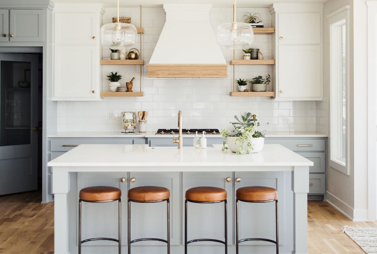 @cardinalcrestkc's bright kitchen with open shelving
