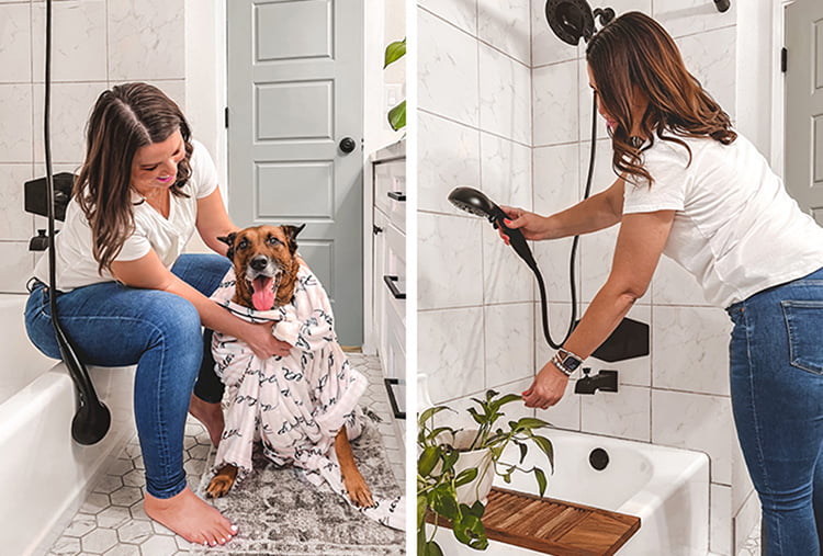 @LollyJaneBlog drying her dog and watering plants in the shower