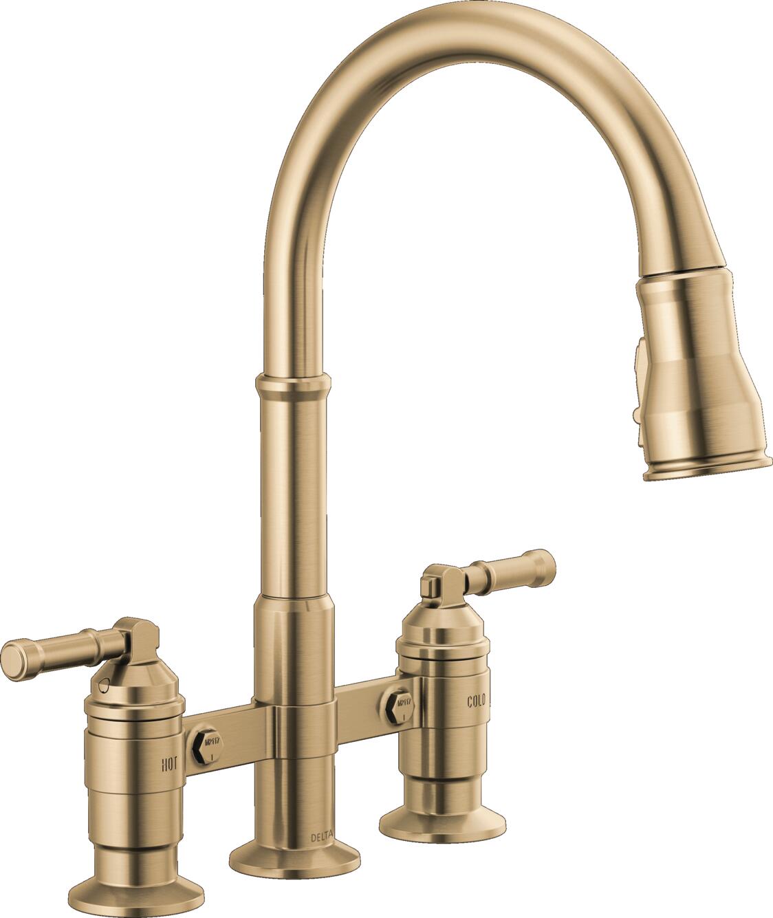 Two Handle Pull-Down Bridge Kitchen Faucet