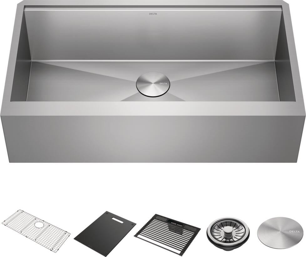 36” Workstation Undermount Single Bowl 16 Gauge Stainless Steel Farmhouse Apron Front Kitchen Sink with WorkFlow™ Ledge and Accessories