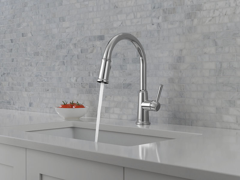 Thoughtful details create lasting style. Pair a Delta® Design Series kitchen faucet with the coordinating bathroom hardware collection for a whole-home approach to design.