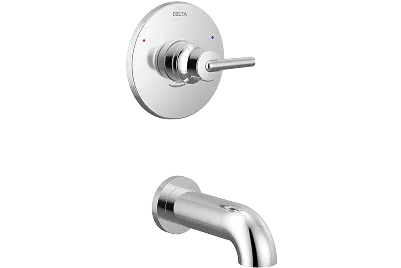 Delta bathing: wall valve handle and bath spout in chrome.
