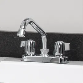 Two-Handle Laundry Faucet in Chrome above laundry sink.